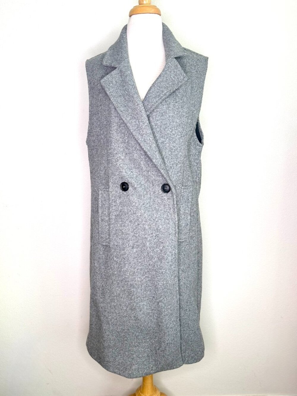 Zara Vest Coat Long Light Gray Double-Breasted Sleeveless